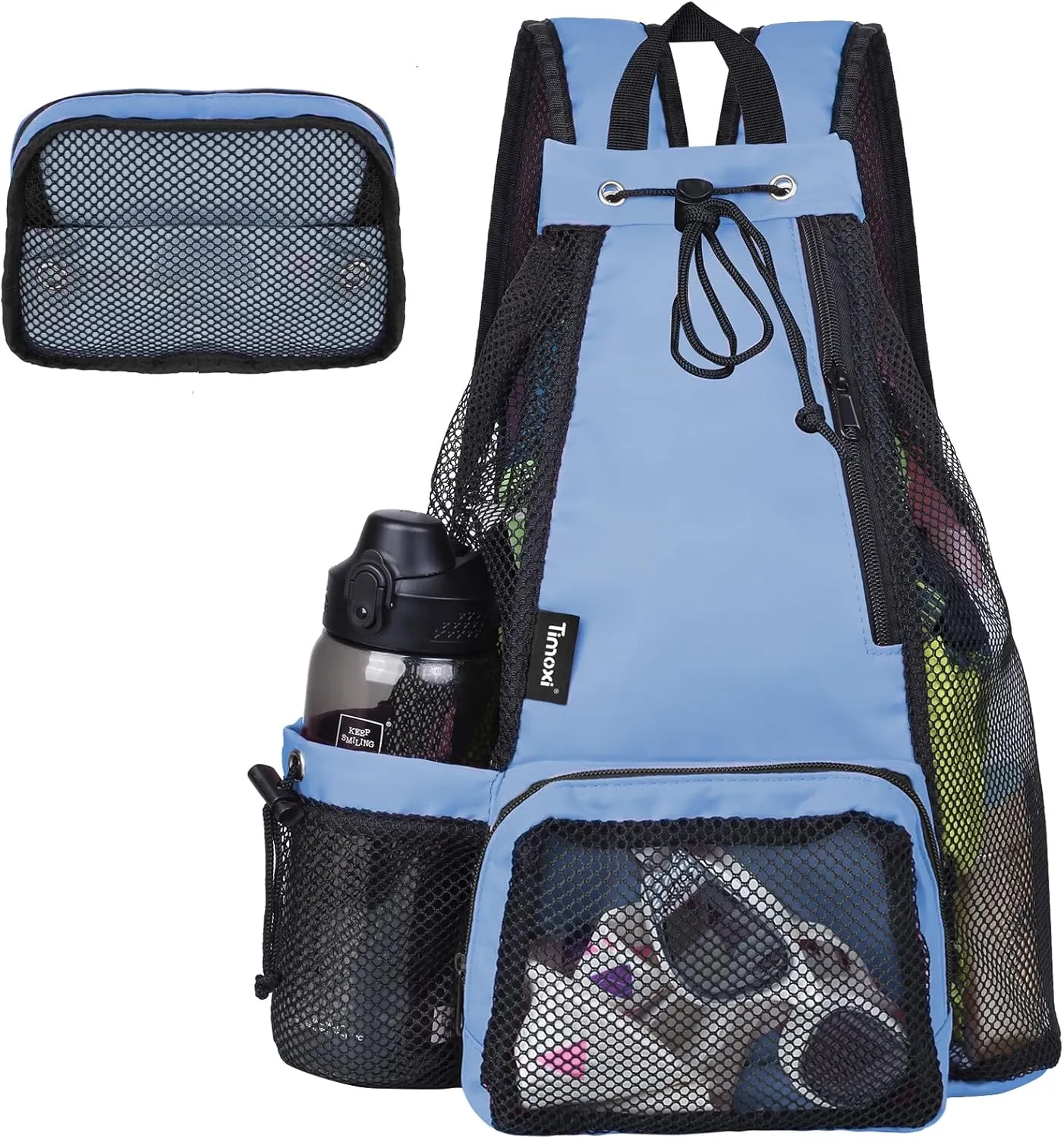 Swim Bag Beach Backpack with Padded Shoulder Strap Mesh Backpack with Wet Pocket for Swimming, Gym
