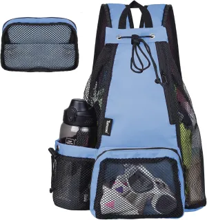 Swim Bag Beach Backpack with Padded Shoulder Strap Mesh Backpack with Wet Pocket for Swimming, Gym