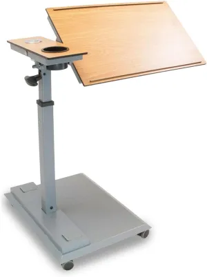 Table – 360° Swivel – Up to 45° Tilt – Height Adjustable – Built-in Cup Holder and 3 USB Charging Ports (Wood)