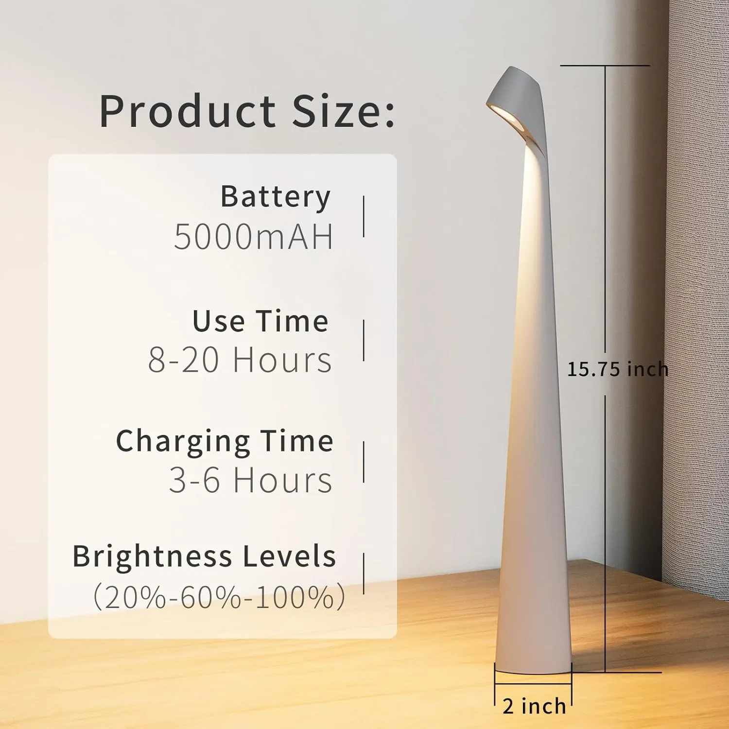 Table Lamps Cordless Rechargeable Battery Light, LED Desk Lamps Outdoor Portable Touch Lamps, Operated Wireless Portable Lamp. (Grey)