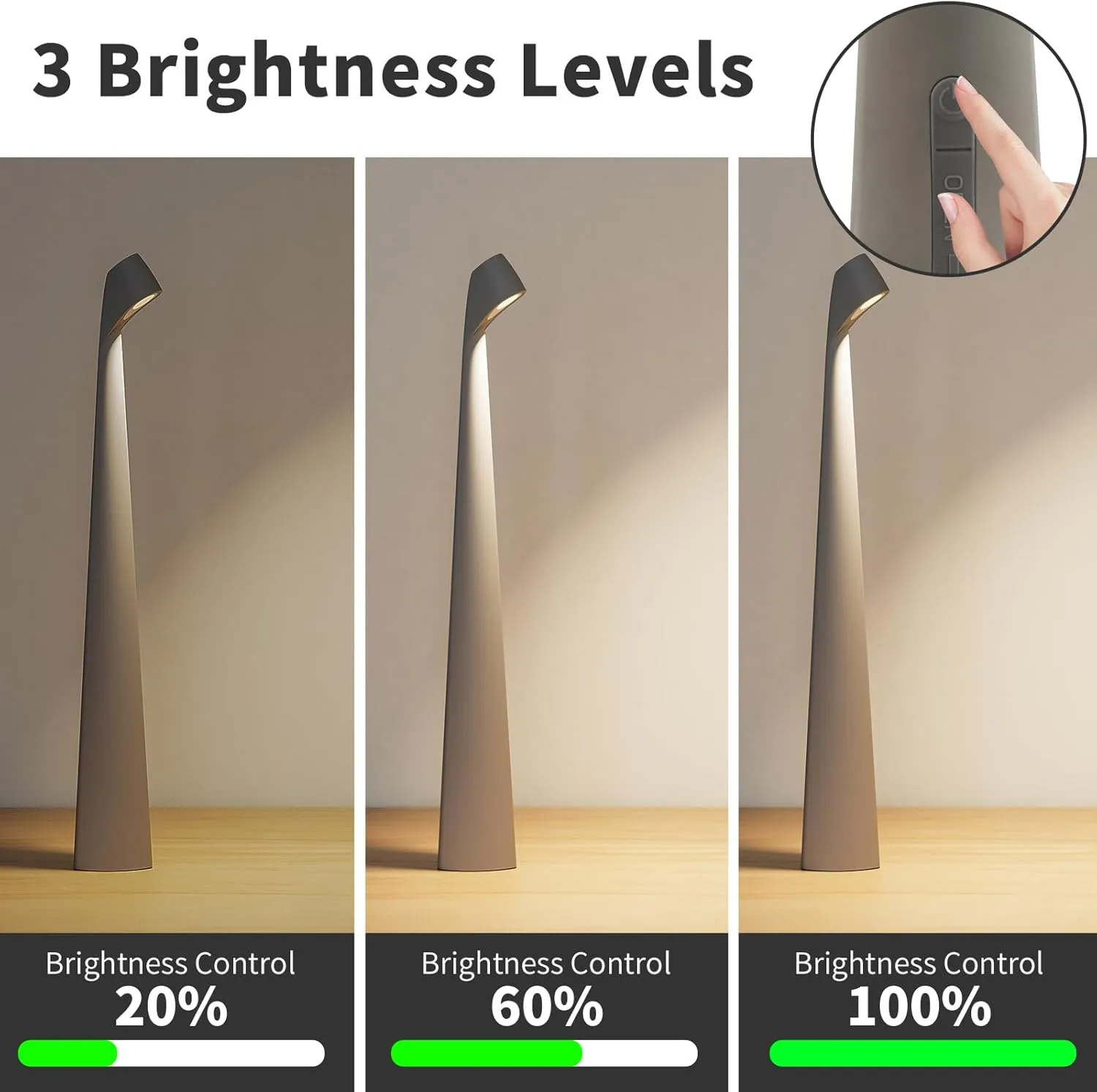 Table Lamps Cordless Rechargeable Battery Light, LED Desk Lamps Outdoor Portable Touch Lamps, Operated Wireless Portable Lamp. (Grey)