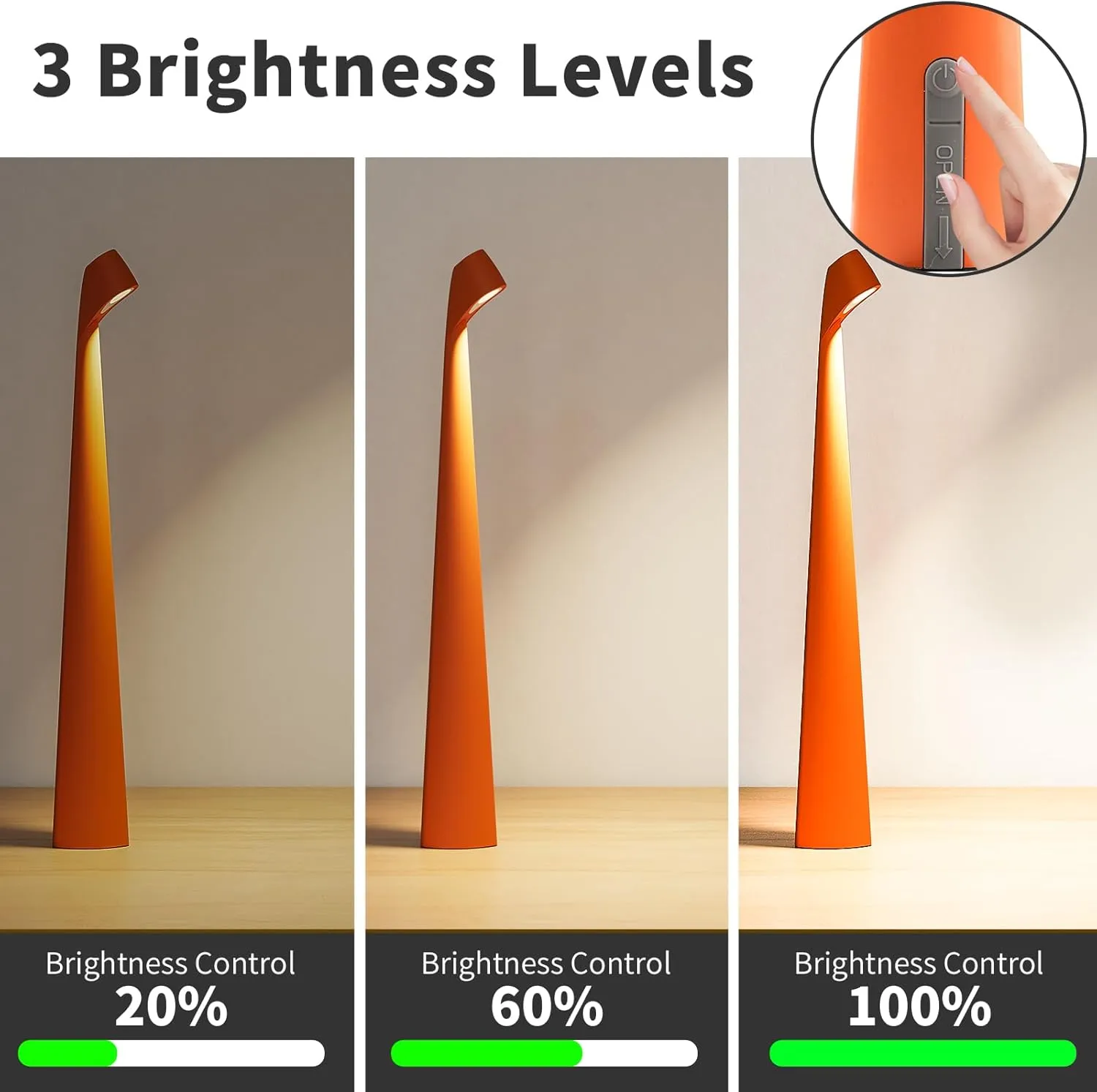 Table Lamps Cordless Rechargeable Battery Light, LED Desk Lamps Outdoor Portable Touch Lamps, Operated Wireless Portable Lamp. (Orange)