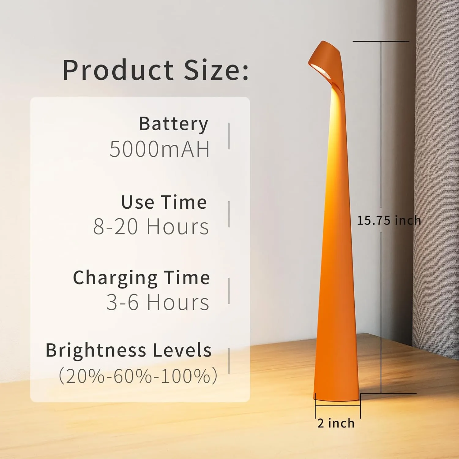 Table Lamps Cordless Rechargeable Battery Light, LED Desk Lamps Outdoor Portable Touch Lamps, Operated Wireless Portable Lamp. (Orange)