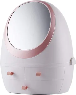 Table Makeup Mirror - Storage Box, Cosmetic Mirror Illuminated Fill Light Dormitory One-Piece Portable 360° Swivel Mirror Student Desktop Vanity Mirror,Pink,A Home Vanity Mirror