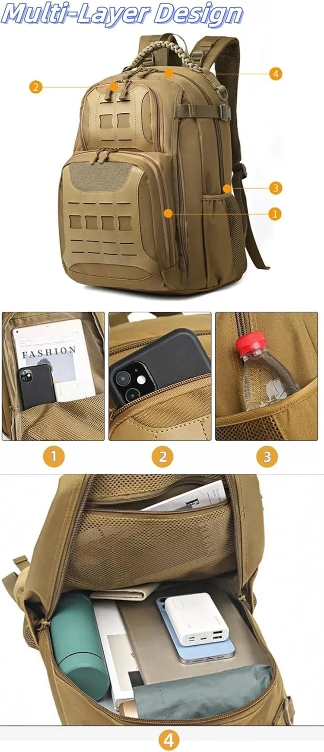 Tactical Backpack Canvas Backpacks Outdoor laptop backpack MOLLE nylon Backpack Camping fishing (Black)