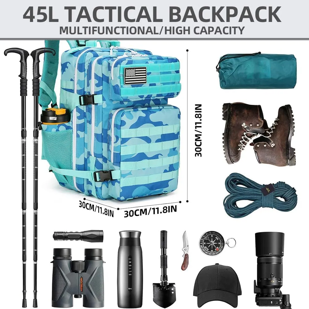 Tactical Backpack - Military Tactical Bag for Men & Women, 45L Fitness Backpack (Blue)