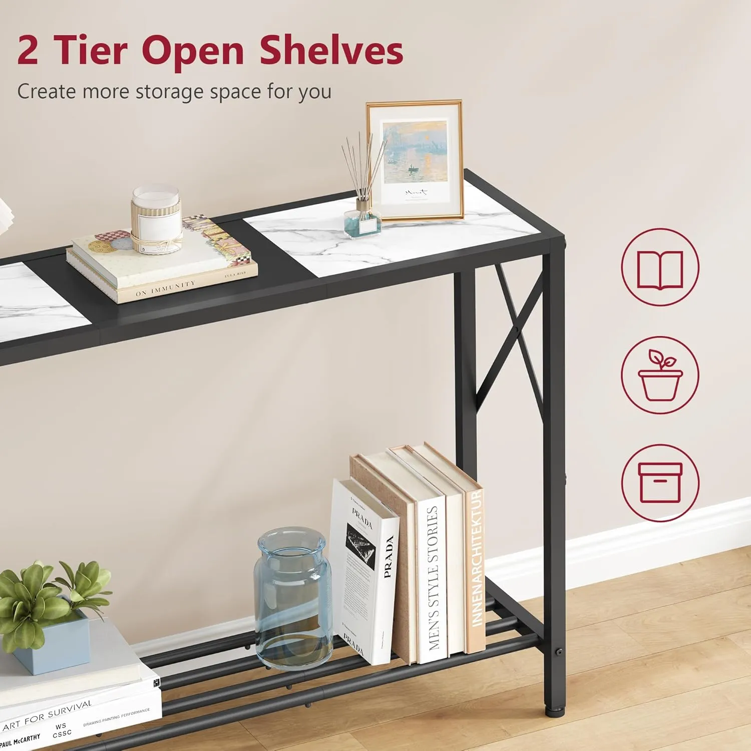 Tajsoon Console Table, 2-Tier Entryway Table, 41.8”L Narrow Sofa Table with Shelves, Entrance Table for Hallway, Entryway, Living Room, Foyer, Corridor, Office, Black & White