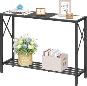 Tajsoon Console Table, 2-Tier Entryway Table, 41.8”L Narrow Sofa Table with Shelves, Entrance Table for Hallway, Entryway, Living Room, Foyer, Corridor, Office, Black & White