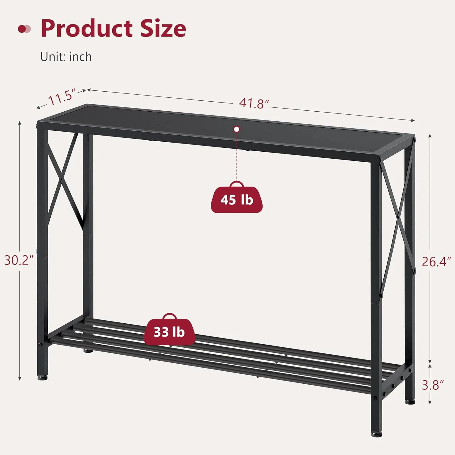 Tajsoon Console Table, 2-Tier Entryway Table，41.8”L Narrow Sofa Table with Shelves, Entrance Table for Hallway, Entryway, Living Room, Foyer, Corridor, Office, Black