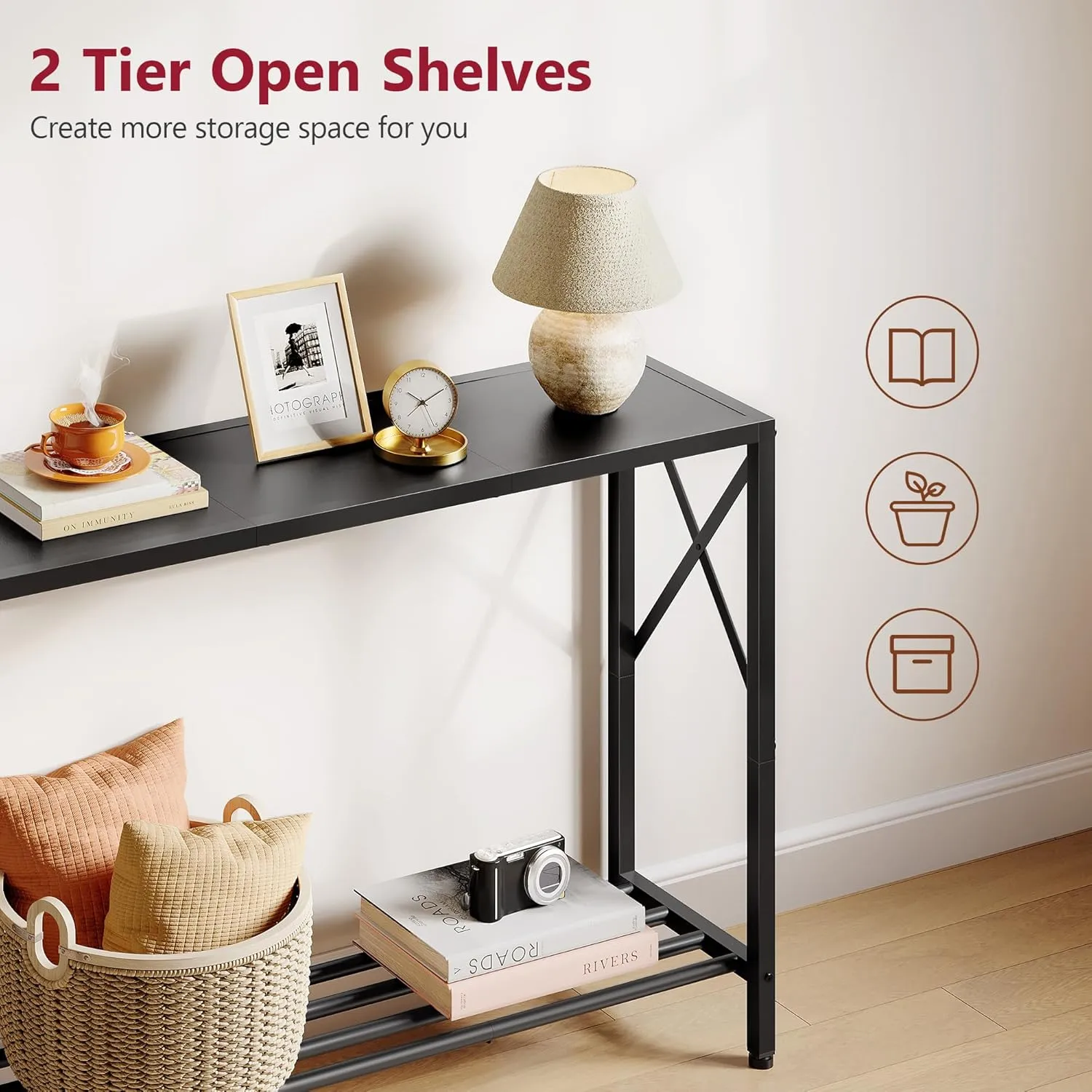 Tajsoon Console Table, 2-Tier Entryway Table，41.8”L Narrow Sofa Table with Shelves, Entrance Table for Hallway, Entryway, Living Room, Foyer, Corridor, Office, Black