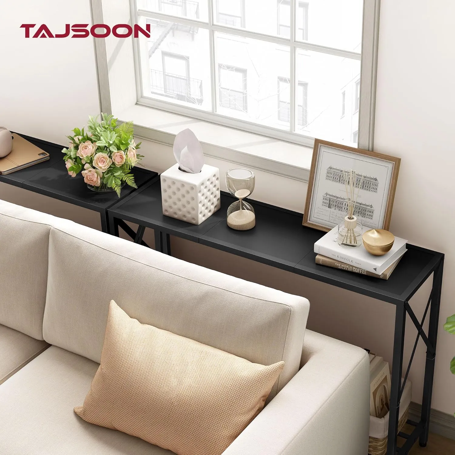 Tajsoon Console Table, 2-Tier Entryway Table，41.8”L Narrow Sofa Table with Shelves, Entrance Table for Hallway, Entryway, Living Room, Foyer, Corridor, Office, Black