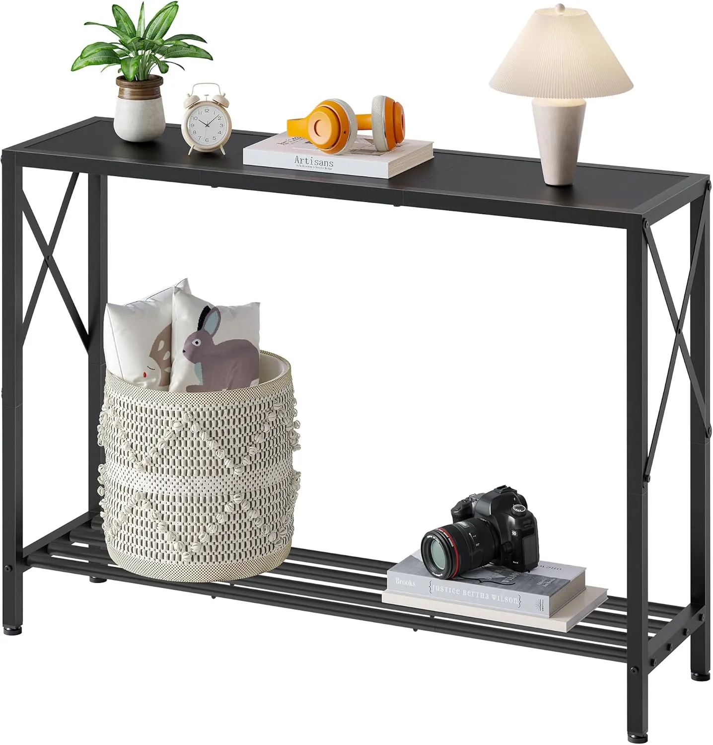Tajsoon Console Table, 2-Tier Entryway Table，41.8”L Narrow Sofa Table with Shelves, Entrance Table for Hallway, Entryway, Living Room, Foyer, Corridor, Office, Black