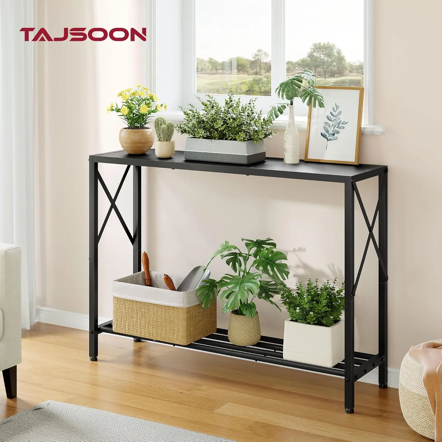 Tajsoon Console Table, 2-Tier Entryway Table，41.8”L Narrow Sofa Table with Shelves, Entrance Table for Hallway, Entryway, Living Room, Foyer, Corridor, Office, Black
