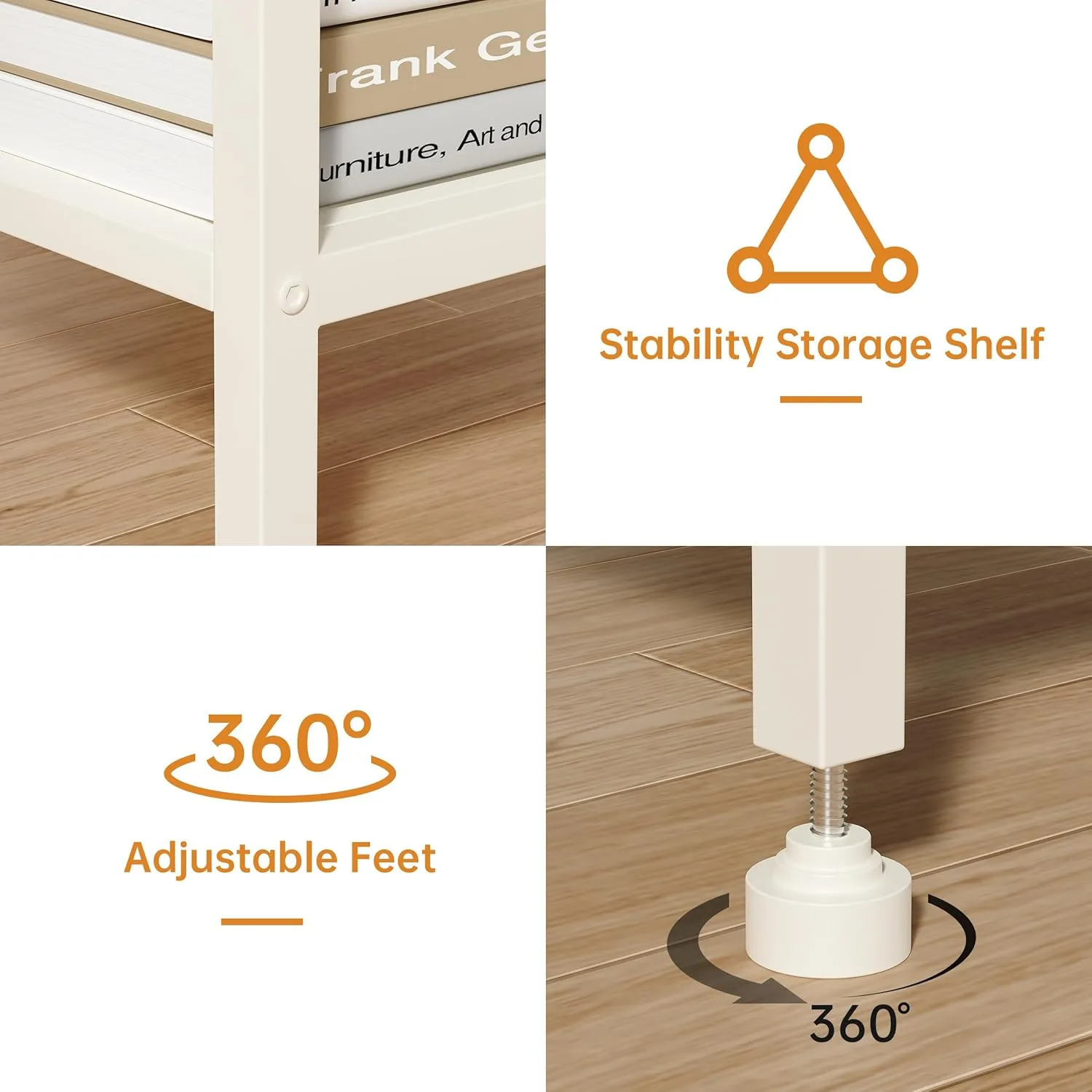 Tall End Table with Charging Station, 3 Tier Narrow Tall Nightstand with Storage, Slim Side Table for Bedroom, Living Room, Nursery, Offiec, Cream White
