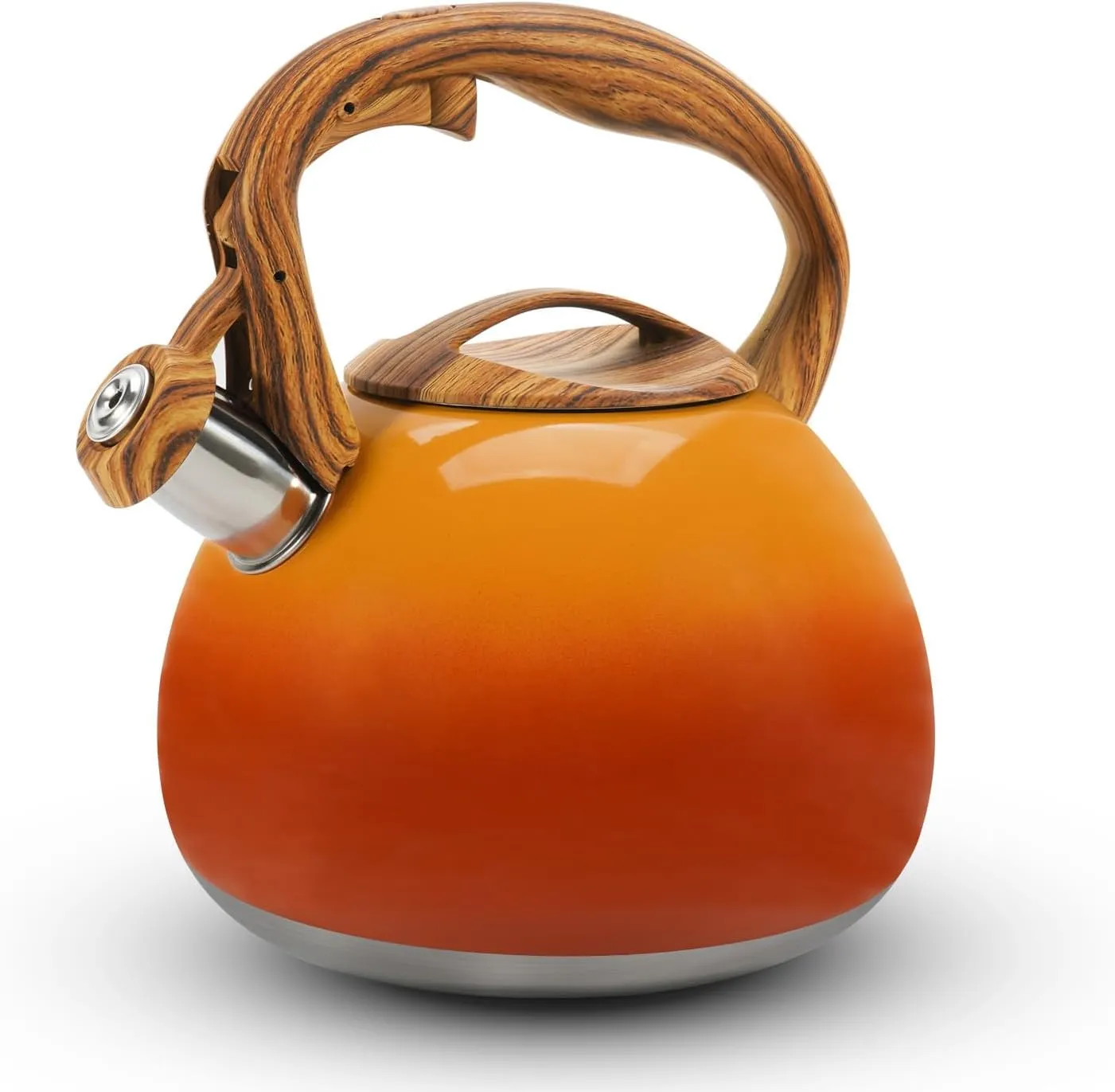 Tea Kettle Stovetop, 3.2Qt Stainless Steel Tea pots with Wood Grain Handle Food Grade Whistling Tea kettle,Induction/Gas Stoves (Orange-Red Gradient)