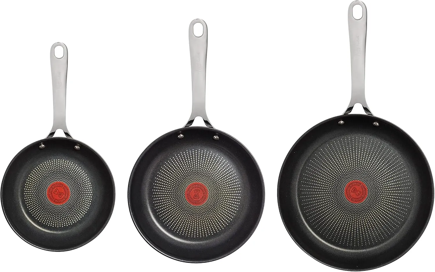 Tefal Jamie Oliver Cook's Direct On Pan Set 20/24/28 cm, Recipe Booklet, Non-Stick Induction, Oven-Safe, Stainless Steel, Riveted Handle, E304S3.TOG