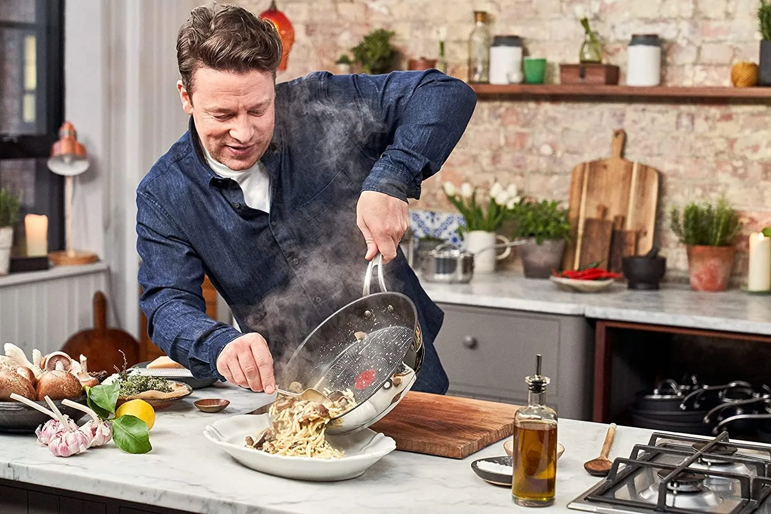 Tefal Jamie Oliver Cook's Direct On Pan Set 20/24/28 cm, Recipe Booklet, Non-Stick Induction, Oven-Safe, Stainless Steel, Riveted Handle, E304S3.TOG