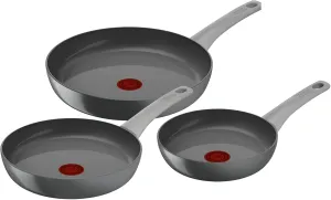 Tefal Renew On C4279132 Set of 3 Stove Frying Pans 20/24/28 cm, Induction, Ceramic Non-Stick Coating, Thermo-Signal Cooking Indicator, Eco-Design, Healthy Cooking, Made in France, Red