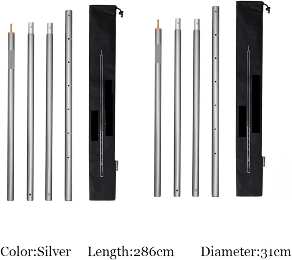 Telescopic Tarp Poles，Adjustable Tent Poles 1pcs Thicken Aluminum Alloy Tent Pole Adjustable Tent Support Rods Beach Shelter Tarp Awning Pole Poles for Camping Hiking Tent Tent Poles(Silver)
