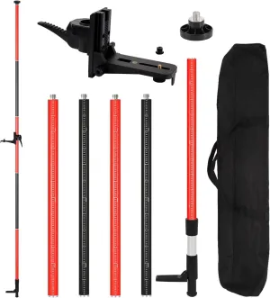 Telescoping Laser Level Pole, 12 FT/3.7 M Tripod Laser Pole with Adjustable Mount 5/8'' and 1/4'' Thread for Laser Rotary and Line Rotary Lasers (Without Tripod)