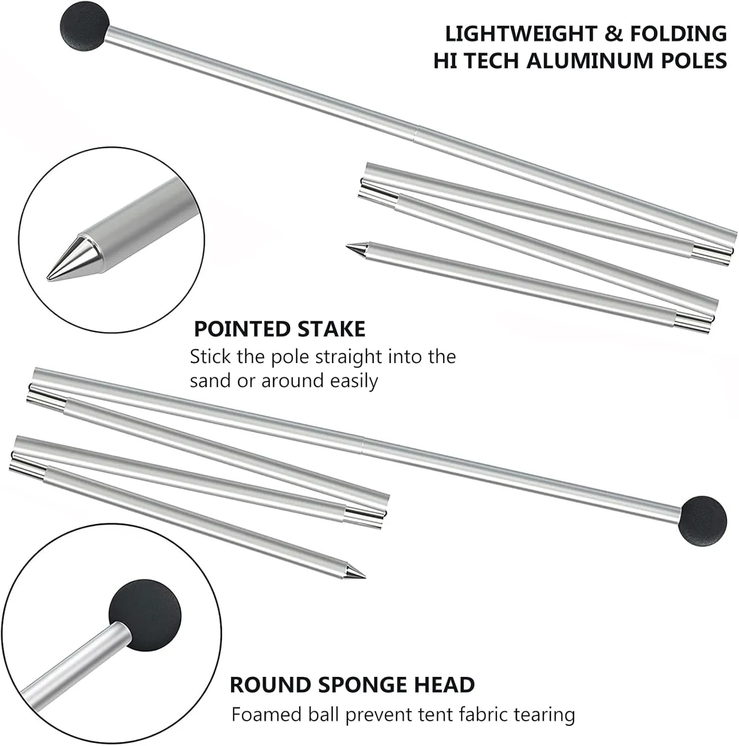 Telescoping Tarp Poles, Adjustable Aluminum Rods for Tent Fly Camping Shelter Awning RV Car & Motorcycle Camping, Portable, Lightweight Replacement Tent Poles (A)