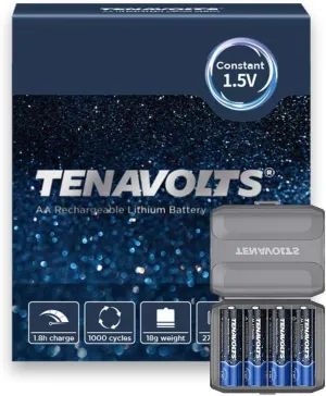 TENAVOLTS 1.5V AA Lithium Rechargable Battery, Constant Output at 1.5V, 2775 mWh 1000 Cycles, 4 Count