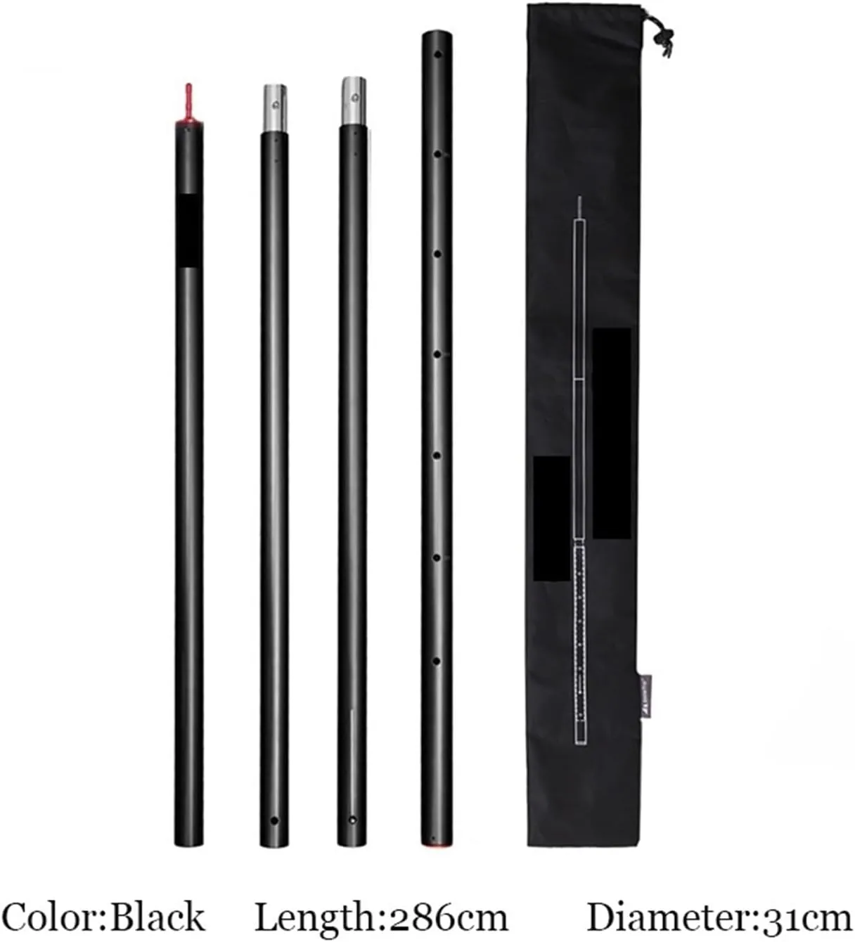 Tent Pole Support Frames Kit Outdoor Support， Thicken Aluminum Alloy Tent Pole Adjustable Tent Support Rods Beach Shelter Tarp Awning Pole Poles for Camping Hiking Tent(Black)