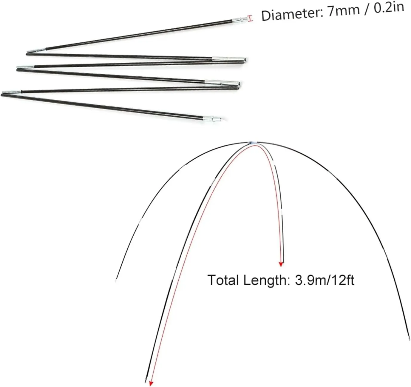 Tent Poles Outdoor Tools Tent Accessories 3.26mGlass Fiber Replacement Sun Shelter Camping Hiking Accessories(3.9m)