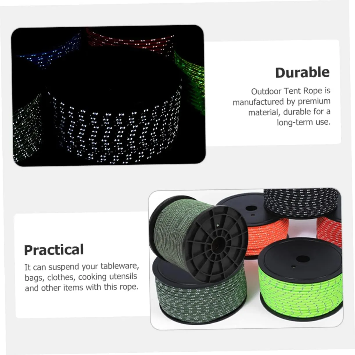 Tent Reflective Rope Tent Pole Rope Tent Pole Threader Tents Portable Adjustable Fix Camping Rope Gazebo