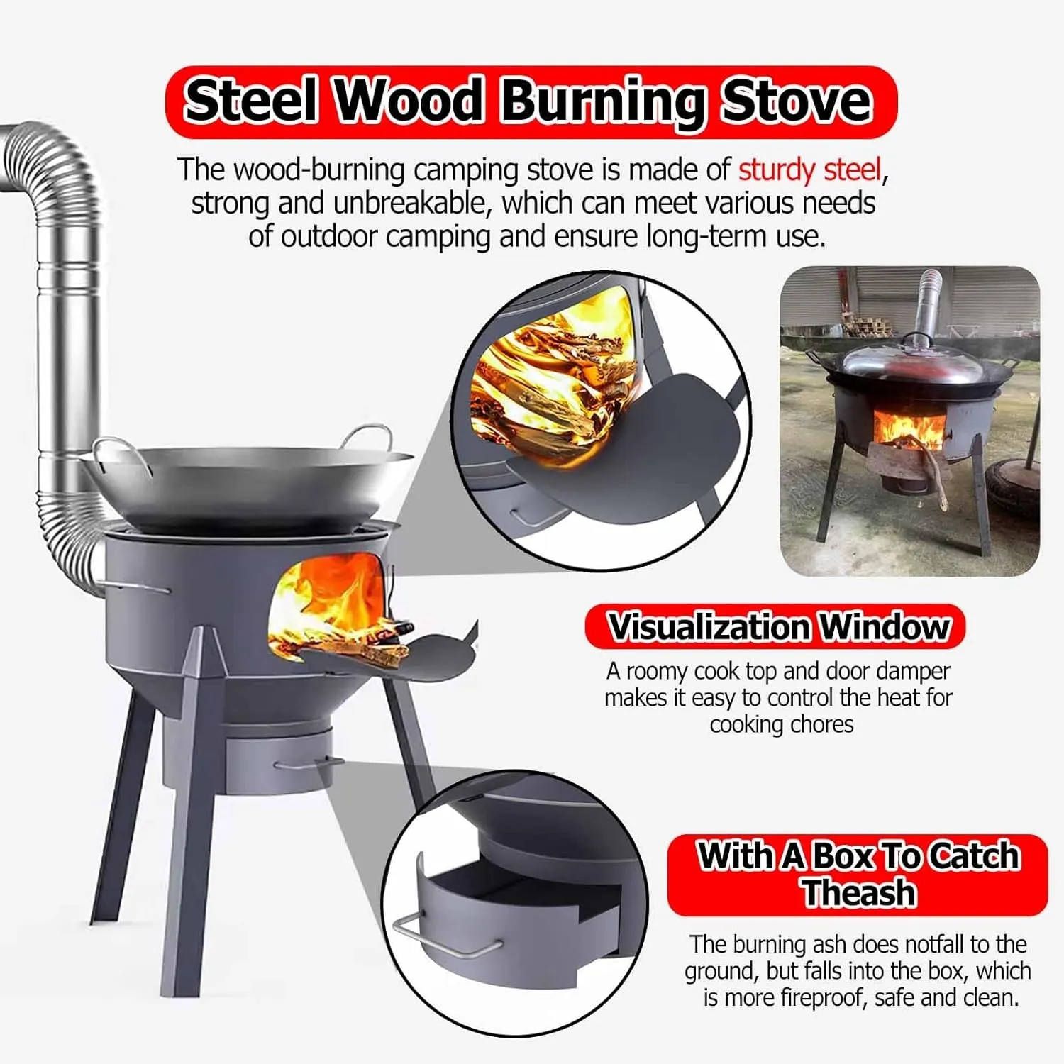 Tent Stove Wood Burning Stove, Rocket Camping - 41 61cm Tall Hot w/Detachable Legs for Heating and Cooking