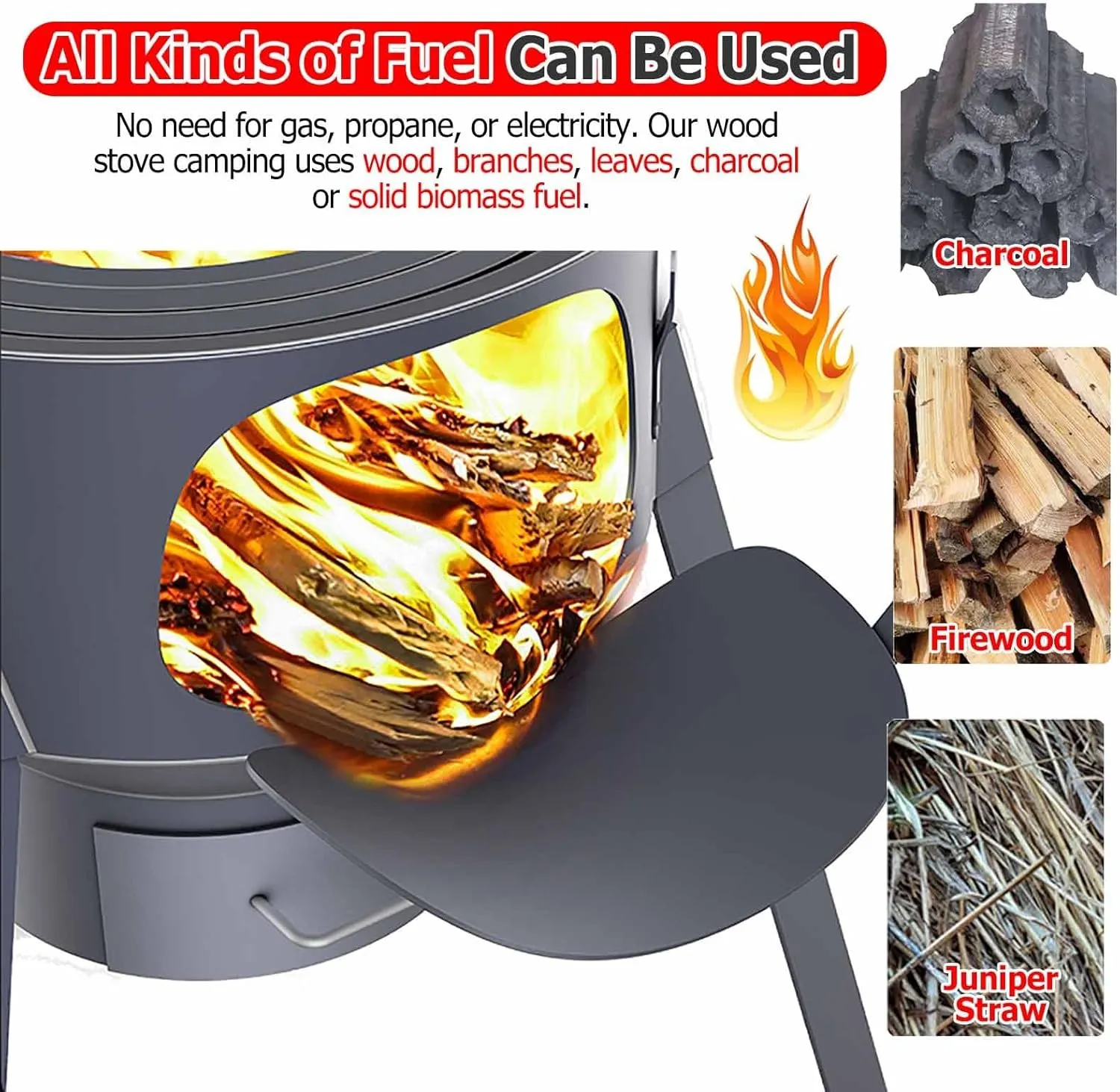 Tent Stove Wood Burning Stove, Rocket Camping - 41 61cm Tall Hot w/Detachable Legs for Heating and Cooking