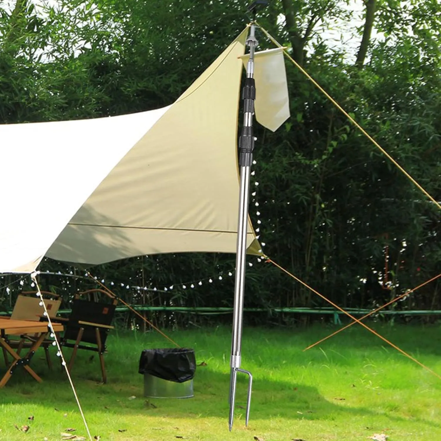 Tent Tarp Poles Stainless Steel Tent Pole Tent Rods Adjustable Removable Awning Poles Canopy Poles for Camping Outdoor Sports