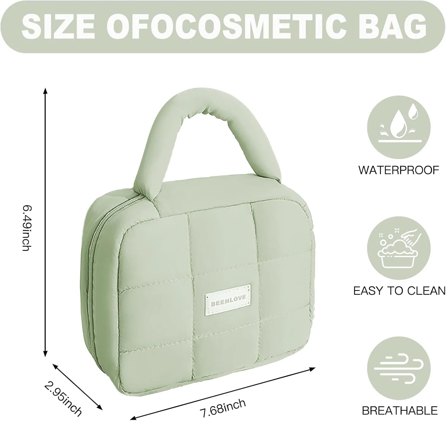 Teryeefi Hanging Travel Toiletry Bag for women, [Cute Candy Color Puffy Design] Travel Makeup Cosmetic Bag with Waterproof function (Green)