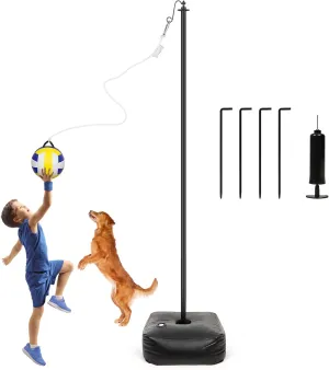 Tetherball Set with Ball and Rope, Adjustable Tether Balls and Rope Set with Pole, Tether Ball for Outdoor Playground, Backyard, Outdoor Games for Adults & Kids