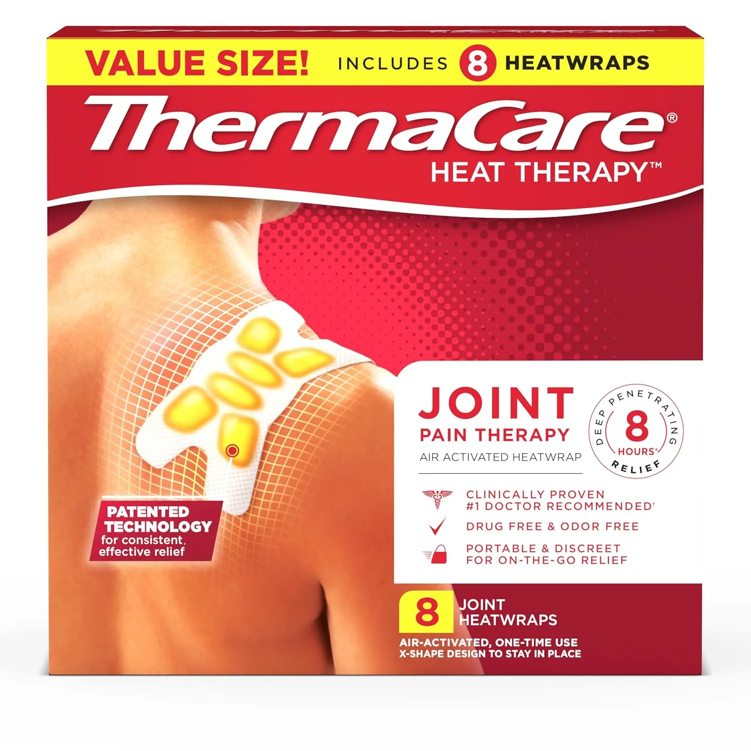 ThermaCare Portable Heating Pads – Adhesive, Disposable HeatWraps for Joint & Muscle Pain Relief, Multi-Purpose, Drug-Free Therapy with Flexible Fit –HSA/FSA Eligible, (8 Count)