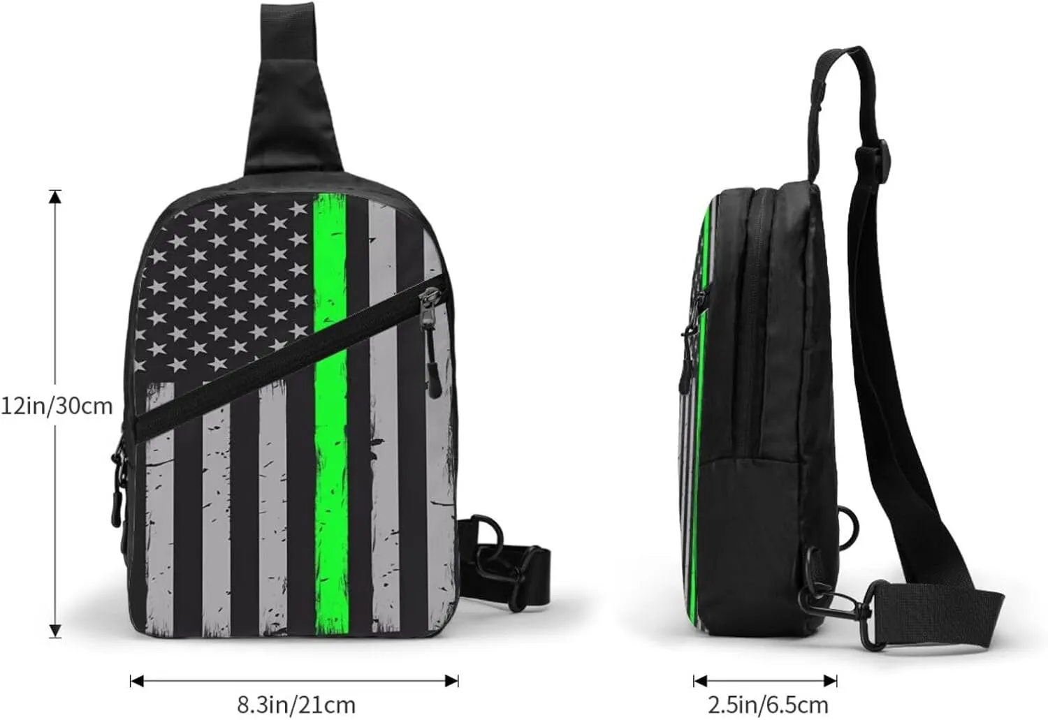Thin Green Line American Flag Portable Sling Bags Packable Crossbody Bag Foldable Sport Daypack Reusable Shoulder Backpack Diagonally Chest Bag for Workout Travel