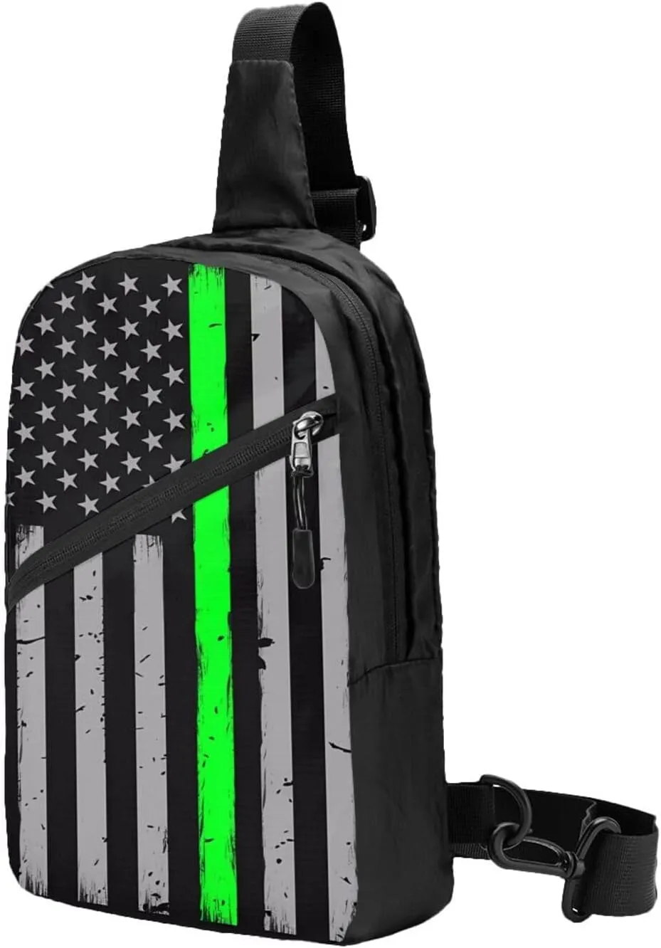 Thin Green Line American Flag Portable Sling Bags Packable Crossbody Bag Foldable Sport Daypack Reusable Shoulder Backpack Diagonally Chest Bag for Workout Travel