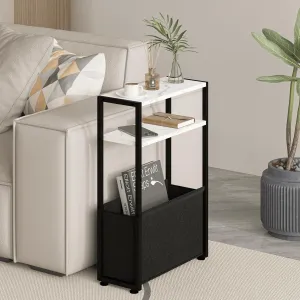Thin Side Table, Narrow Side Table with Fabric Basket, Narrow Table for Small Spaces, Thin Bedside Table for Living Room, Bedroom