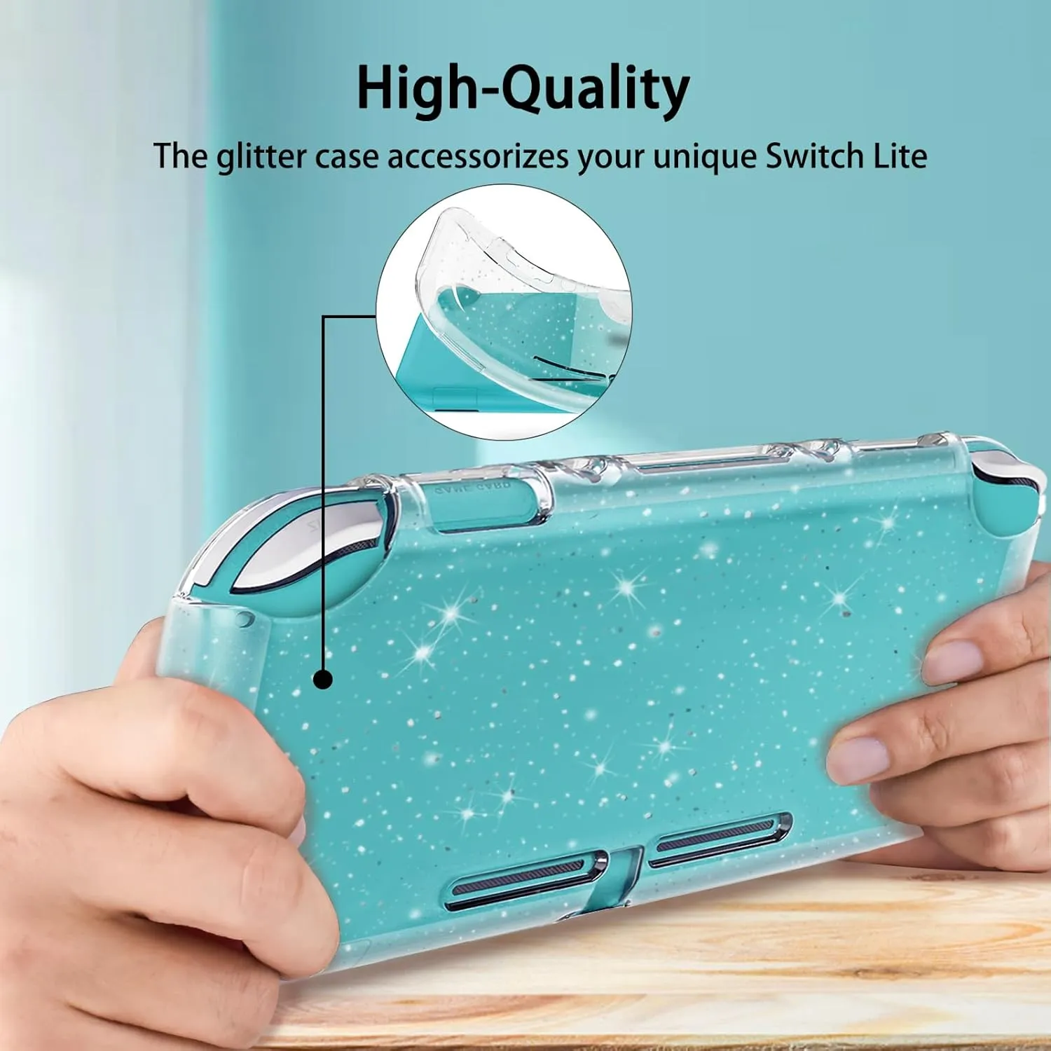 TIKOdirect Carrying Case for Switch lite, Shockproof Portable Travel Bag with Large Storage, Glitter Galaxy Cover, Screen Protectors, Cute Cat Claw Thumb Grips Caps, Turquoise