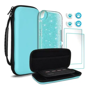 TIKOdirect Carrying Case for Switch lite, Shockproof Portable Travel Bag with Large Storage, Glitter Galaxy Cover, Screen Protectors, Cute Cat Claw Thumb Grips Caps, Turquoise