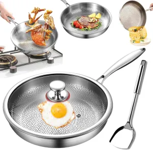 Titanium Hammered Pan Pro with Lid, 2025 Upgraded Ultra-Durable Scratch-Resistant Pure Titanium Non Stick Frying Pans, Titaniums Pans for Cooking, Even Heating (10.23in,With Lid)