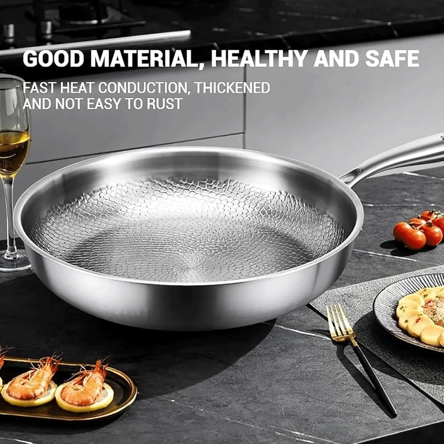 Titanium Hammered Pan Pro with Lid, 2025 Upgraded Ultra-Durable Scratch-Resistant Pure Titanium Non Stick Frying Pans, Titaniums Pans for Cooking, Even Heating (10.23in,With Lid)