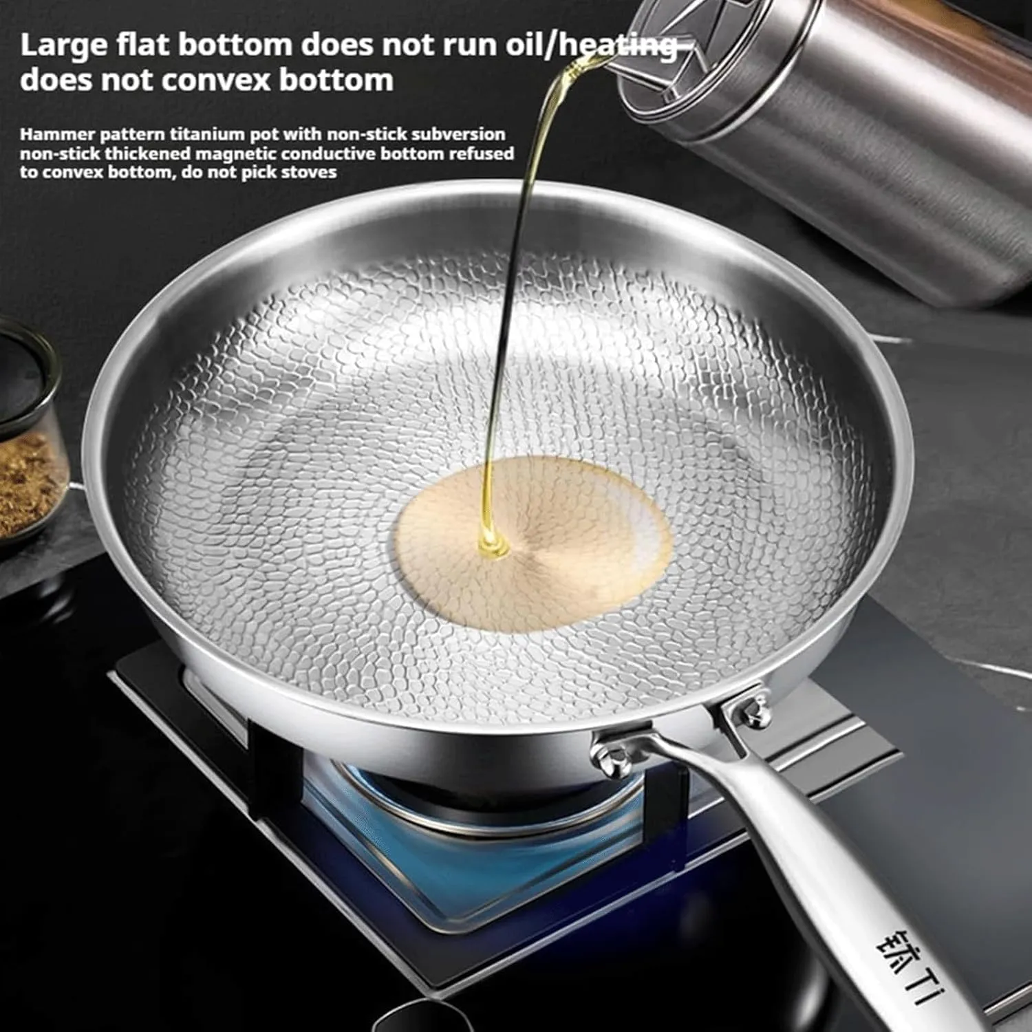 Titanium Hammered Pan Pro with Lid, 2025 Upgraded Ultra-Durable Scratch-Resistant Pure Titanium Non Stick Frying Pans, Titaniums Pans for Cooking, Even Heating (10.23in,With Lid)