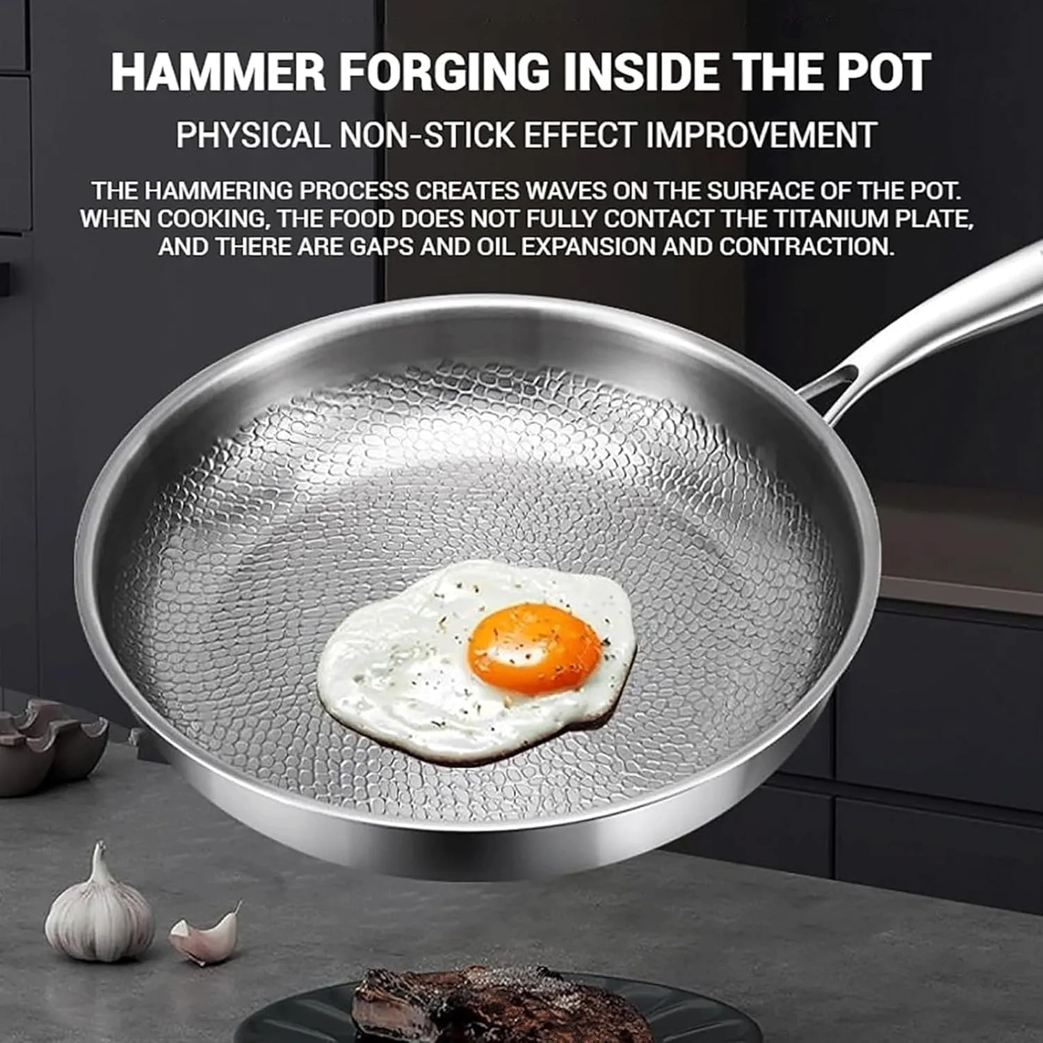 Titanium Hammered Pan Pro with Lid, 2025 Upgraded Ultra-Durable Scratch-Resistant Pure Titanium Non Stick Frying Pans, Titaniums Pans for Cooking, Even Heating (10.23in,With Lid)