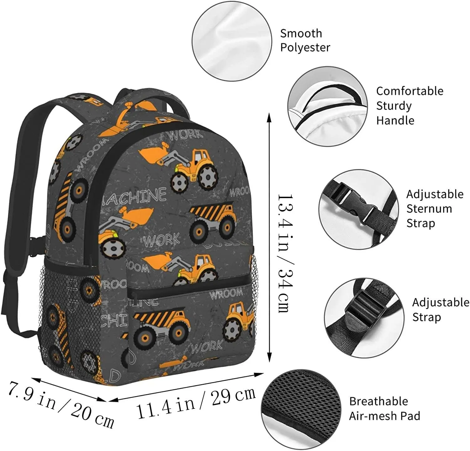 Toddler Backpack for Boys Construction Machines Cars Truck Tractor Kids Backpack Preschool Bookbag Kindergarten Mini Travel School Bag for Age 3-8