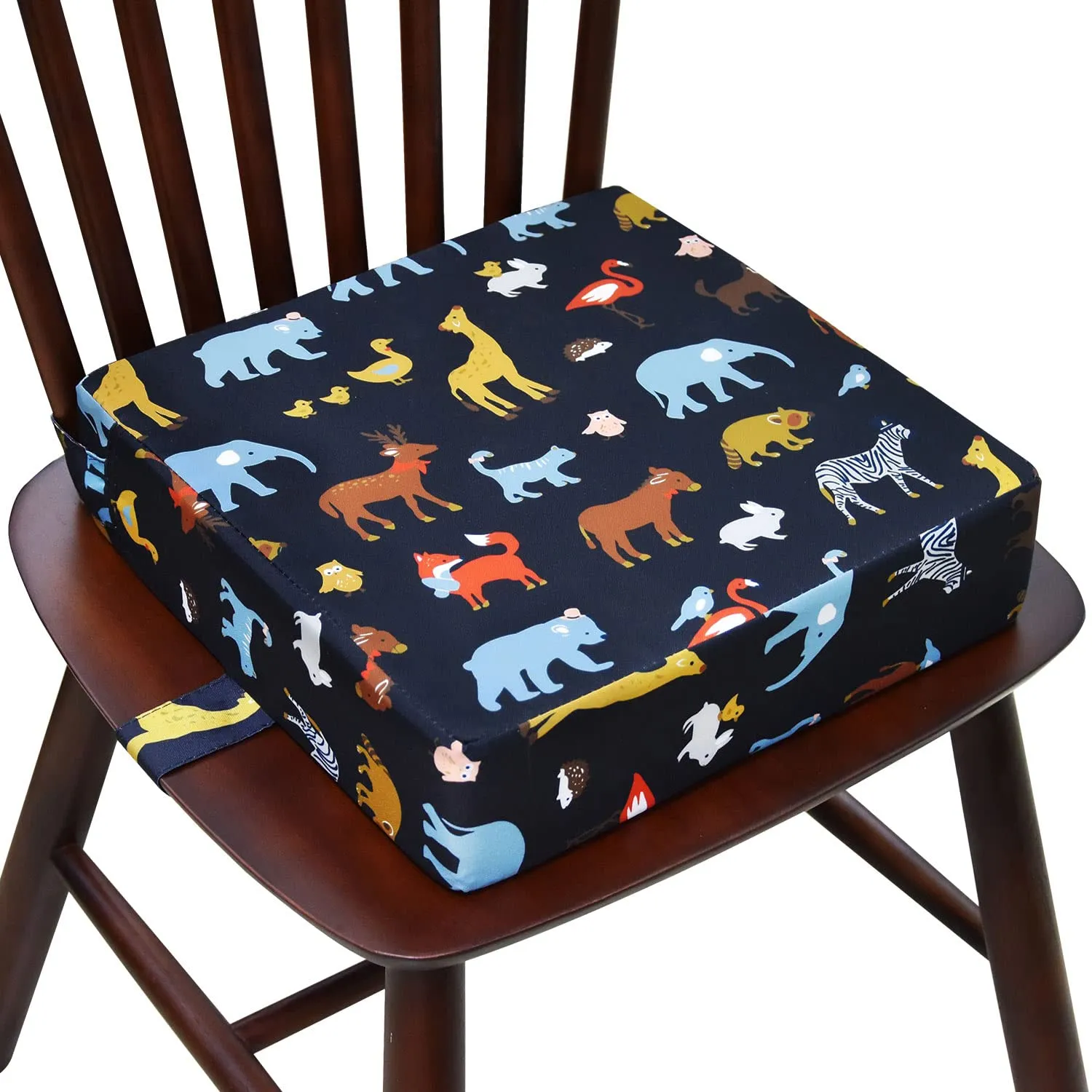 Toddler Booster Seat for Dining Table, Adjustable Double Seat Belt, Washable Waterproof, Portable for Travel, Increase Cushion (Black)