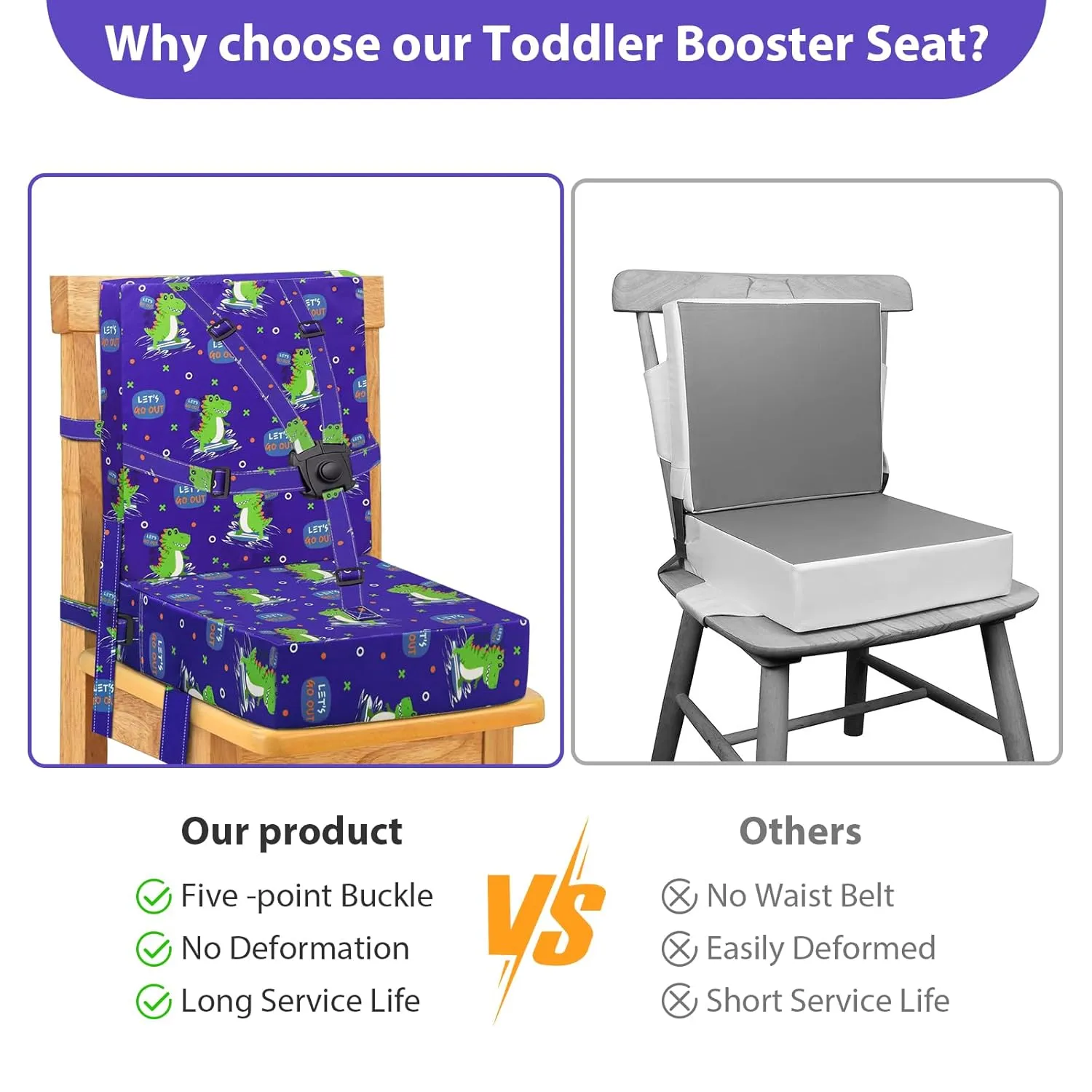 Toddler Booster Seat for Dining Table, Adjustable Safety Buckle Child Booster Seat for Table with Backrest, Waterproof Washable Portable Booster Seat Non-Slip Bottom Booster Cushion (Blue)