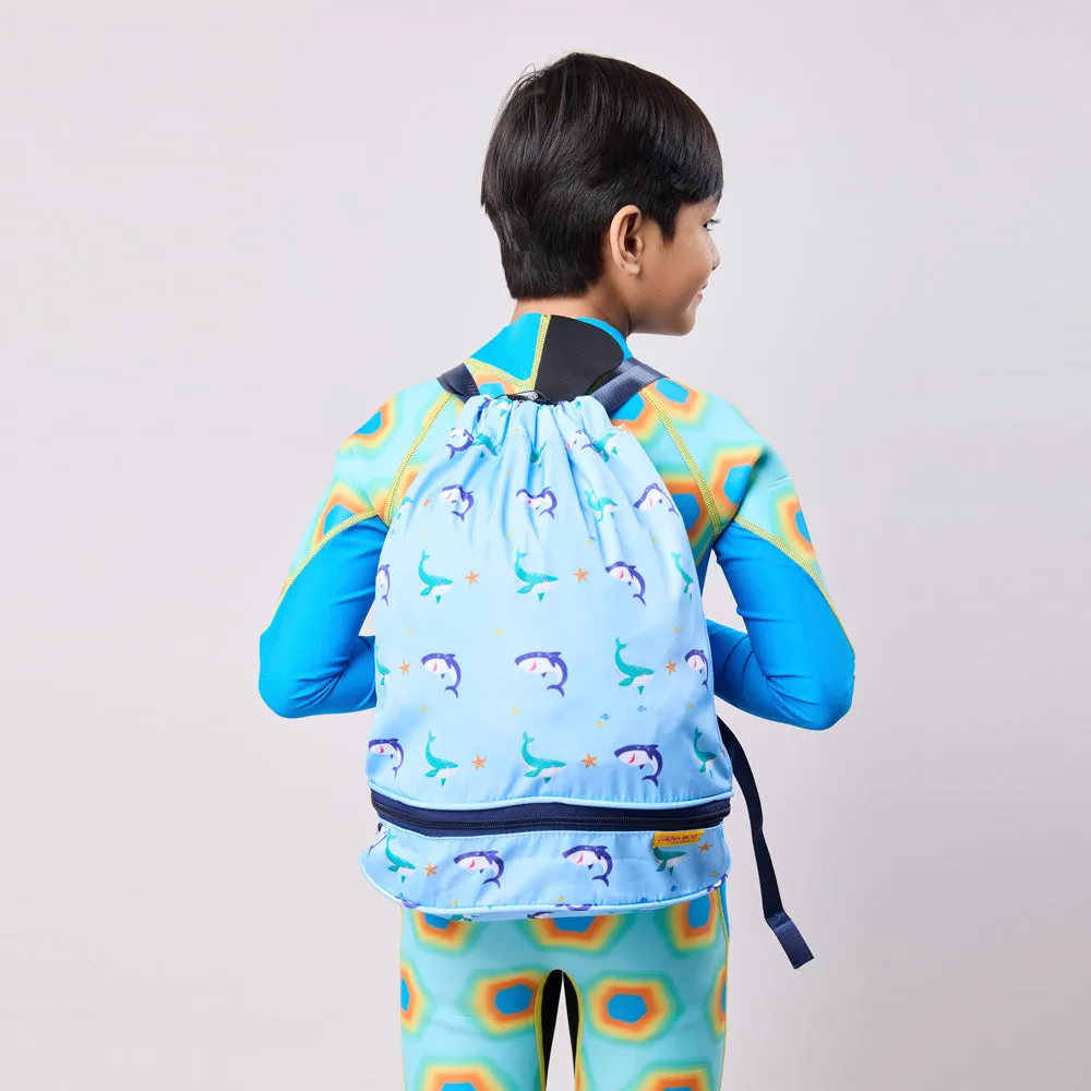 Toddler Lightweight Under The Sea Drawstring Bag - Blue Shark