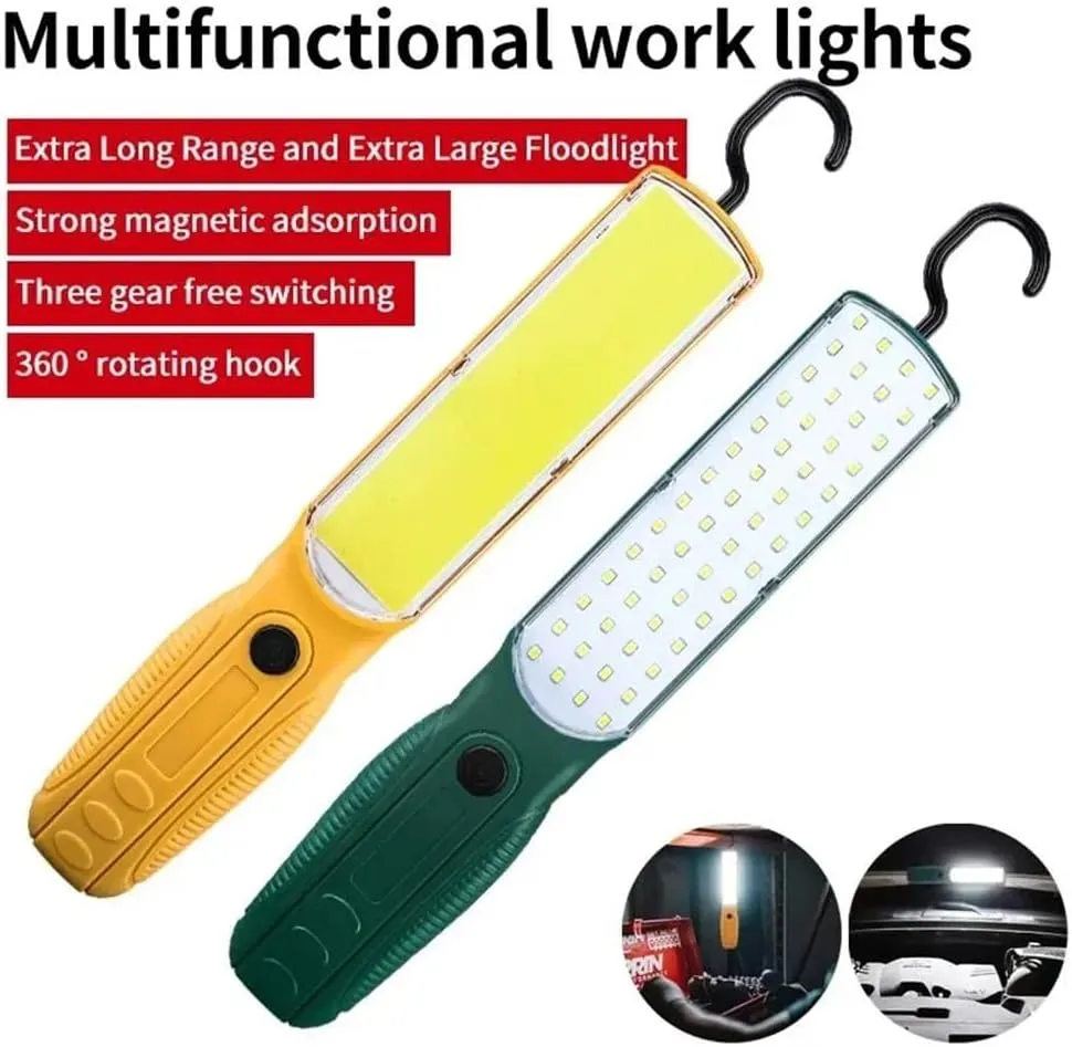 Torch Work Light Portable Auto Repairing Lamp Rechargeable Camping Lantern Handheld Floodlight with Magnet & Hook(Green-LED Wick)