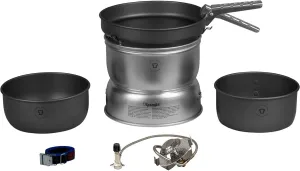 Trangia - 25-7 Ultralight Hard Anodized Camping Cookset With Gas Burner | Includes: Gas Stove, 2 HA Pots, HA Frypan, Upper & Lower Windshield, Pot Gripper, & Strap